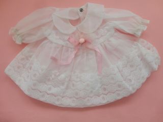 Sweetest Vintage White W Pink Floral Trim Doll Dress