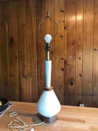Vintage 50s Teak & Ceramic Table Lamp Mid Century Danish Modern