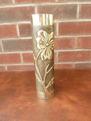 Decorated Ww1 Antique Brass Trench Art Shell Case
