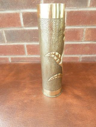 Decorated WW1 Antique Brass Trench Art Shell Case 3