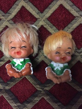 Vintage Rubber Dolls Moody Cuties Korea & Hong Kong Baby Freckles Green Dress