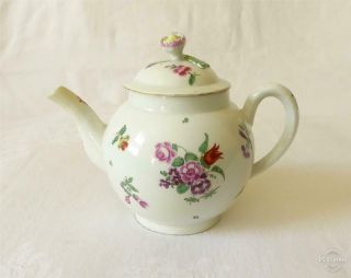 Antique 18th Century Worcester Hand Painted Polychrome Porcelain Tea Pot