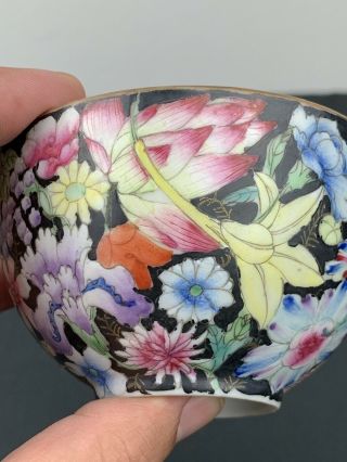 Gorgeous Antique Qing Dynasty Chinese Porcelain Black Millefiori Tea Cup Marked 2
