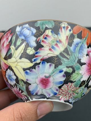 Gorgeous Antique Qing Dynasty Chinese Porcelain Black Millefiori Tea Cup Marked 3