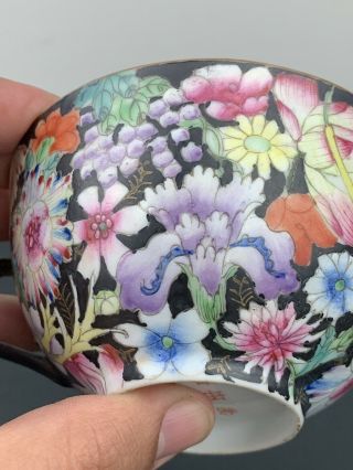 Gorgeous Antique Qing Dynasty Chinese Porcelain Black Millefiori Tea Cup Marked 4