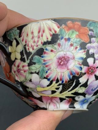 Gorgeous Antique Qing Dynasty Chinese Porcelain Black Millefiori Tea Cup Marked 5