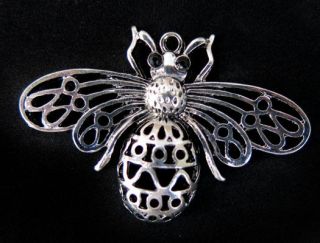 Vintage Bumble Honey Bee Pendant Charm Antique Silver Insect Rhinestone Bead Nr