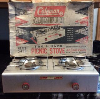 Vintage Coleman Aluminum Two Burner Picnic Stove Model 5409 With Box