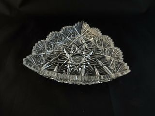 Antique American Brilliant Abp Abcg Cut Glass Hawkes Gladys Triangle Nappy Dish