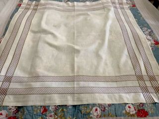 Vintage Cream Brown Corner Checked Tablecloth 68” X 48”