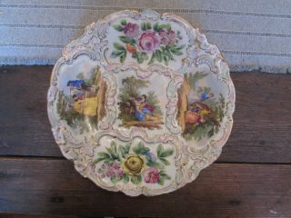 Antique 18th Century Meissen Raised Floral Watteau Porcelain Cabinet Plate Color