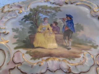 Antique 18th Century Meissen Raised Floral Watteau Porcelain Cabinet Plate Color 3