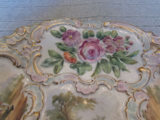 Antique 18th Century Meissen Raised Floral Watteau Porcelain Cabinet Plate Color 6
