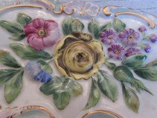 Antique 18th Century Meissen Raised Floral Watteau Porcelain Cabinet Plate Color 8