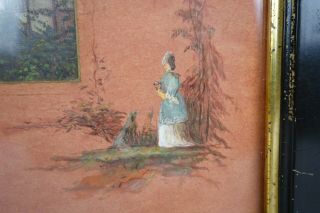 Antique 19th Century Victorian Oil Painting of House Lady Dog Framed 3