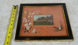 Antique 19th Century Victorian Oil Painting of House Lady Dog Framed 7
