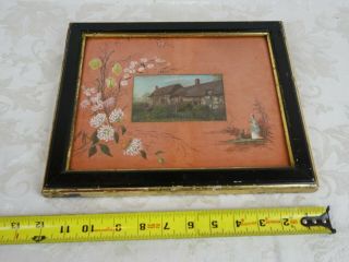 Antique 19th Century Victorian Oil Painting of House Lady Dog Framed 8