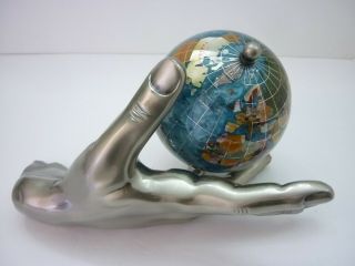 Silver Colored Powder - Coated Mother - Of - Pearl World In Hand Gemstone Globe 7 Lbs,