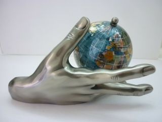 Silver Colored Powder - coated Mother - of - Pearl World In Hand Gemstone Globe 7 lbs, 4