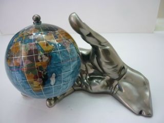 Silver Colored Powder - coated Mother - of - Pearl World In Hand Gemstone Globe 7 lbs, 5