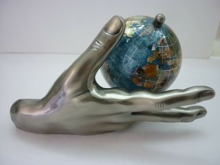 Silver Colored Powder - coated Mother - of - Pearl World In Hand Gemstone Globe 7 lbs, 6