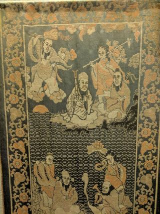 Antique Chinese Embroidered Silk Textile - The Immortals - 13 " 53 "