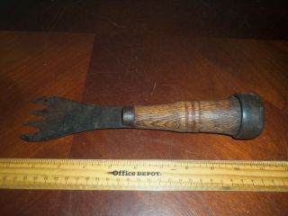 Antique Gardening Tool With Wood Handle