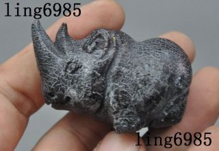 Collect Old Chinese Ox Horn Hand Carved Fengshui Animal Rhinoceros Rhino Statue