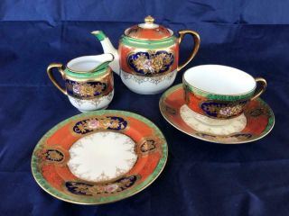 Good Antique Noritake Porcelain Hand Painted Tea For One Set.  C1900.