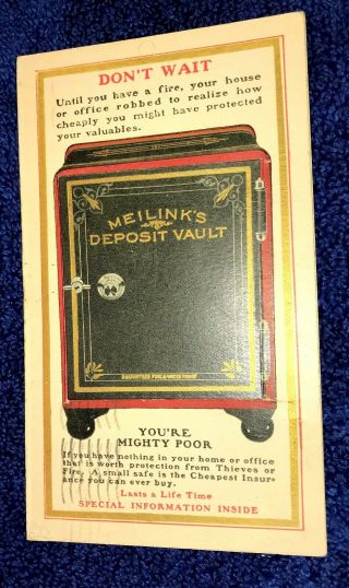 Meilink Safe Advertisement Mechanical Post Card 1906 Antique Halls Mosler Victor