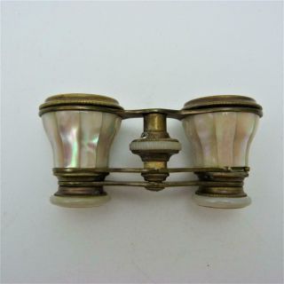 ANTIQUE PAIR FRENCH CHEVALIER,  PARIS MOTHER - OF - PEARL & GILT METAL OPERA GLASSES 3