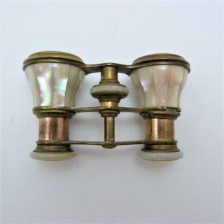 ANTIQUE PAIR FRENCH CHEVALIER,  PARIS MOTHER - OF - PEARL & GILT METAL OPERA GLASSES 4