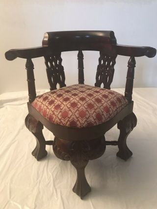Vintage Chippendall Magogany Chair Doll Furniture Victorian Style Upholstered
