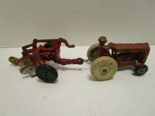 Antique Arcade Cast Iron Farm Tractor & Oliver 2 - Bottom Plow