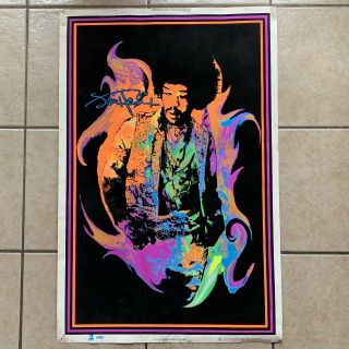 Jimi Hendrix Flame Vintage 1996 Black Light Poster Flocked Velvet 35 " X 23 "