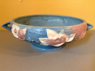 Vintage Antique Roseville Art Pottery - Magnolia 5 - 10 " Blue Large Console Bowl