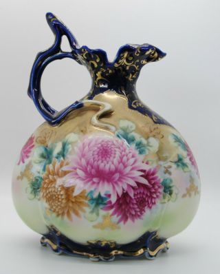 Antique Nippon Hand - Painted 8 " Ewer With Maple Leaf Mark