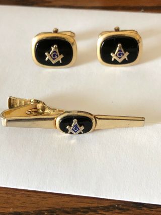 Vintage Masonic Freemason Tie Bar Clip Cufflinks Cuff Links