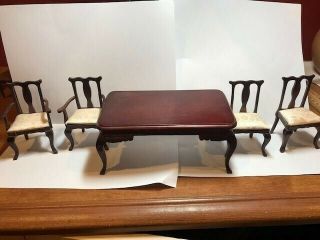 CONCORD DOLLHOUSE QUEEN ANNE DINING ROOM TABLE and 4 CHAIRS - EUC 7