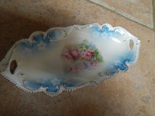 Antique R S Prussia Hp Porcelain Art Nouveau Rose & Daisy Oval,  Handled Dish S