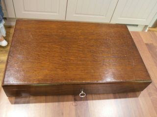 Large Vintage Oak Lined Collectors box with lock and key Box 6
