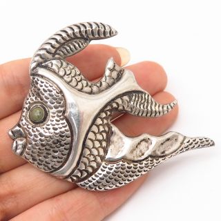 Antique Mexico Sterling Silver & Turquoise Exotic Fish Design Large Pin Brooch