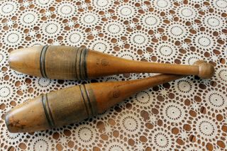 Antique Set Of 2 Wooden Juggling Exercise Indian Club Weights Wm.  R.  Burkhand