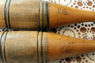 Antique Set of 2 Wooden Juggling Exercise Indian Club Weights WM.  R.  Burkhand 2
