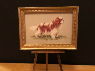 Vintage Dollhouse Framed " Top Dogs " Print - “cavalier King Charles Spaniel " 1:12