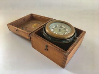 Vintage Wilcox Crittenden Ships Maritime Nautical Brass Compass In A Wood Box