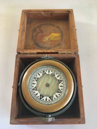 Vintage Wilcox Crittenden Ships Maritime Nautical Brass Compass in a Wood Box 2