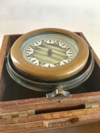 Vintage Wilcox Crittenden Ships Maritime Nautical Brass Compass in a Wood Box 4