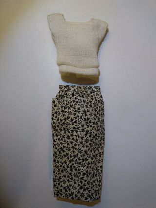 Vintage Mod Barbie Black & White Slim Sheath Skirt & White Knit Top