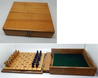 Antique English Jaques London Ditty 5 " Wooden Travel Chess Set Circa 1910